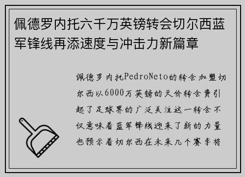 佩德罗内托六千万英镑转会切尔西蓝军锋线再添速度与冲击力新篇章