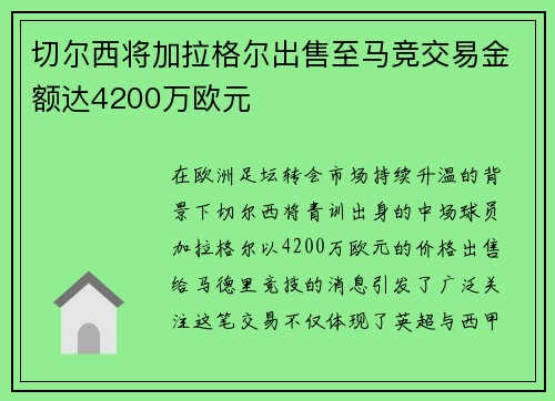 切尔西将加拉格尔出售至马竞交易金额达4200万欧元